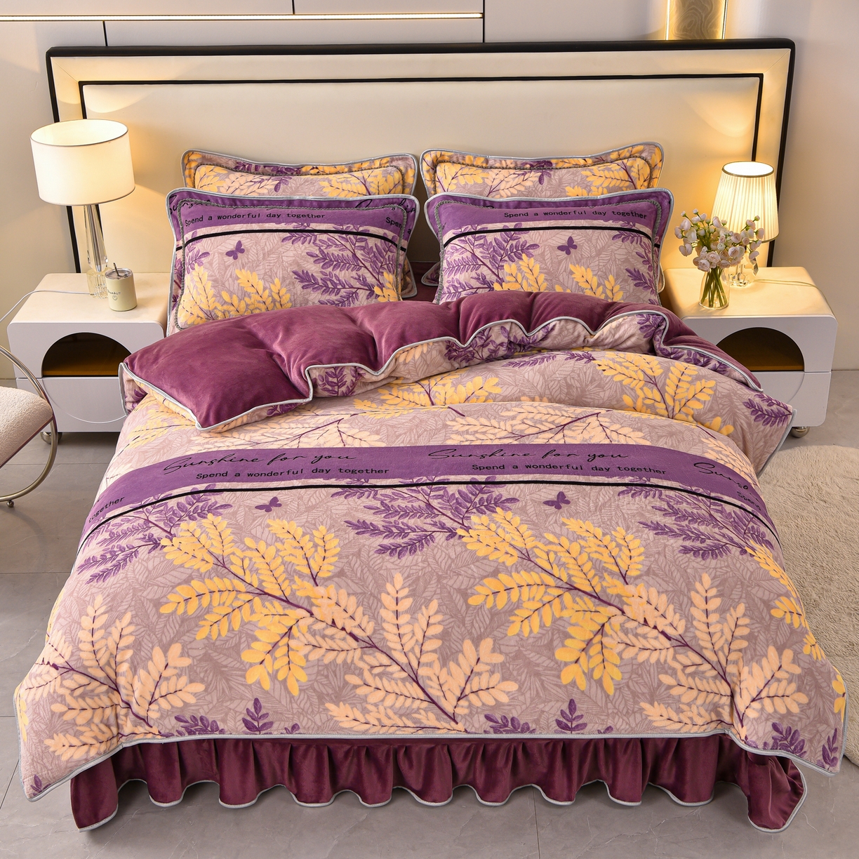 2025新款牛奶绒四件套吊边床裙款双面绒加厚印花床品套件防静电