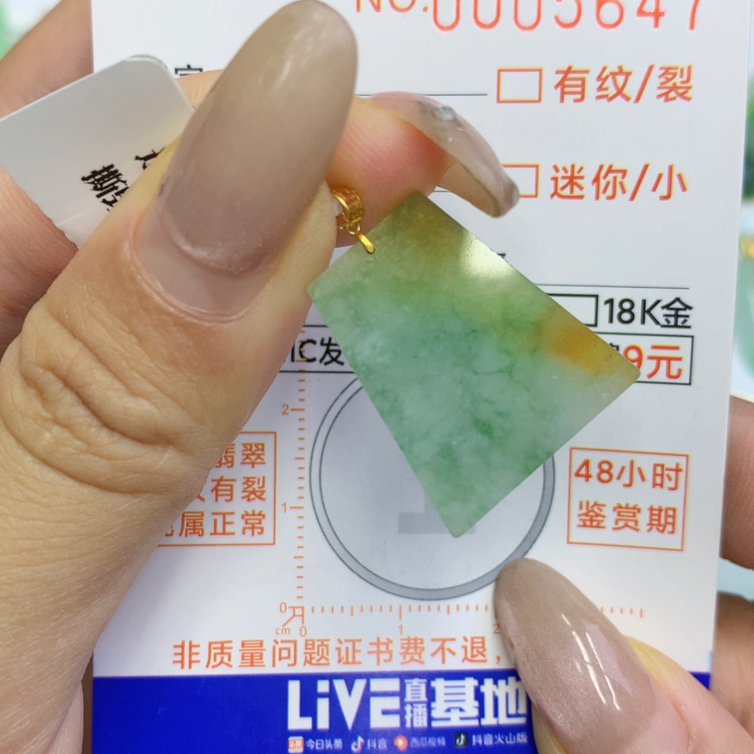 颈饰18K金镶嵌翡翠无事牌