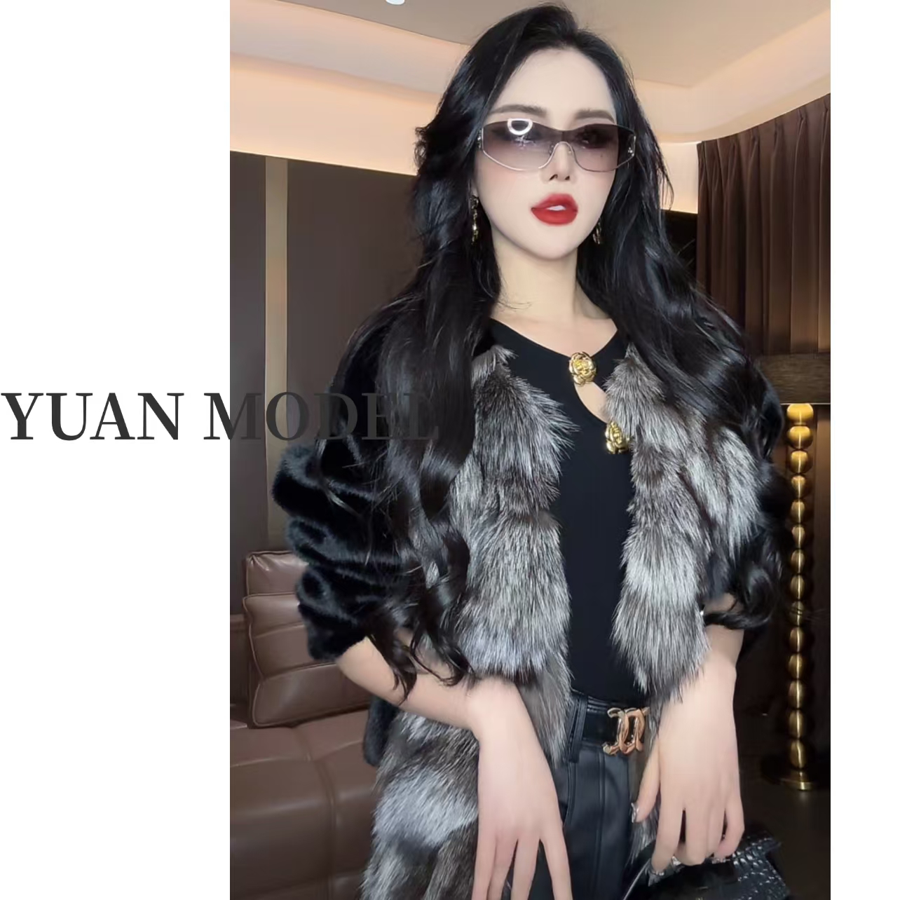 【YUAN MODEL】【酷飒千金】-时尚高端拼接原创设计草外套女装 010202