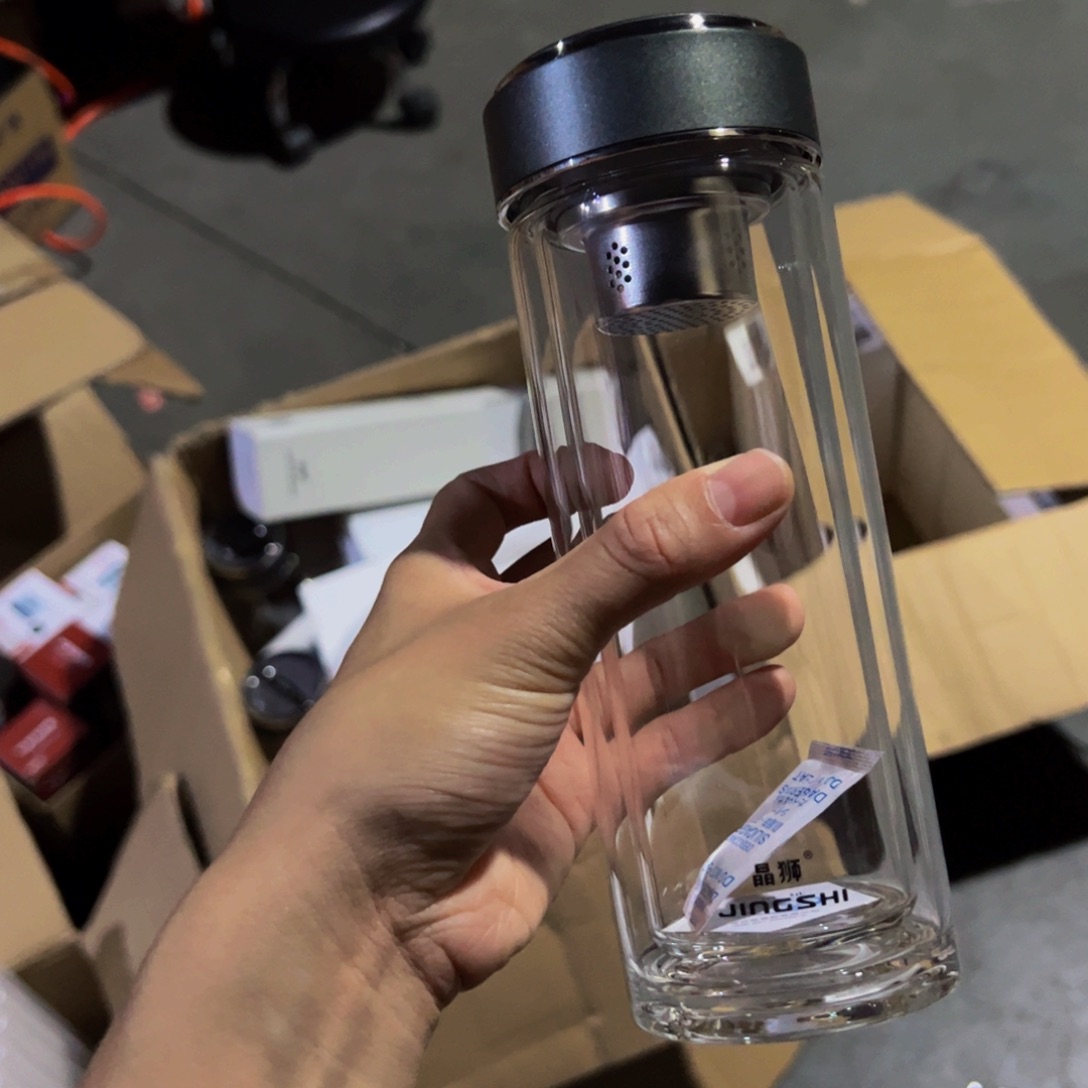 晶狮双层玻璃杯哑光橄榄绿色双层玻璃杯370玻璃杯