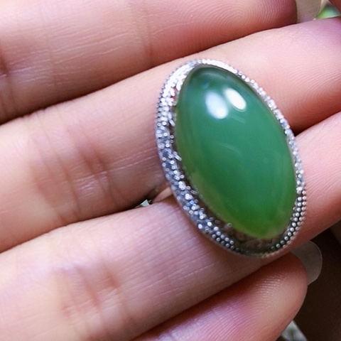 和田玉戒指银S925镶嵌