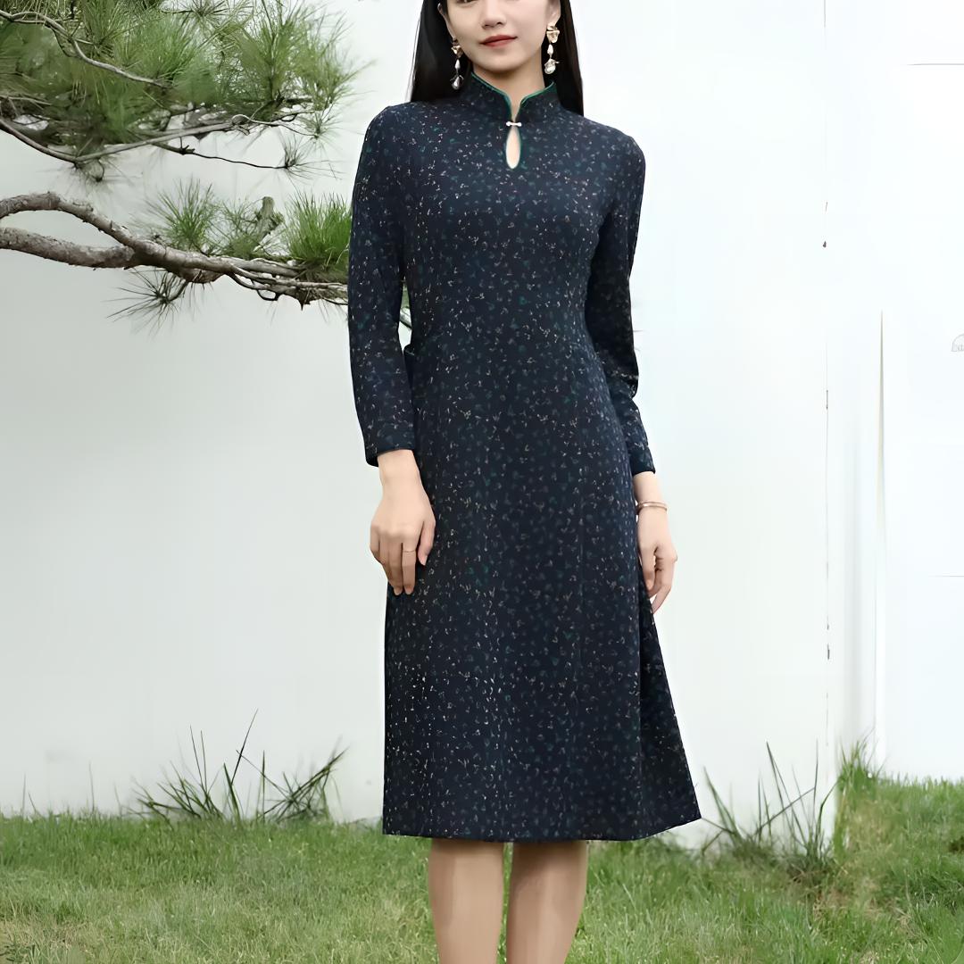 zy秋冬国风气质收腰显瘦连衣裙长袖中长款高级感女装