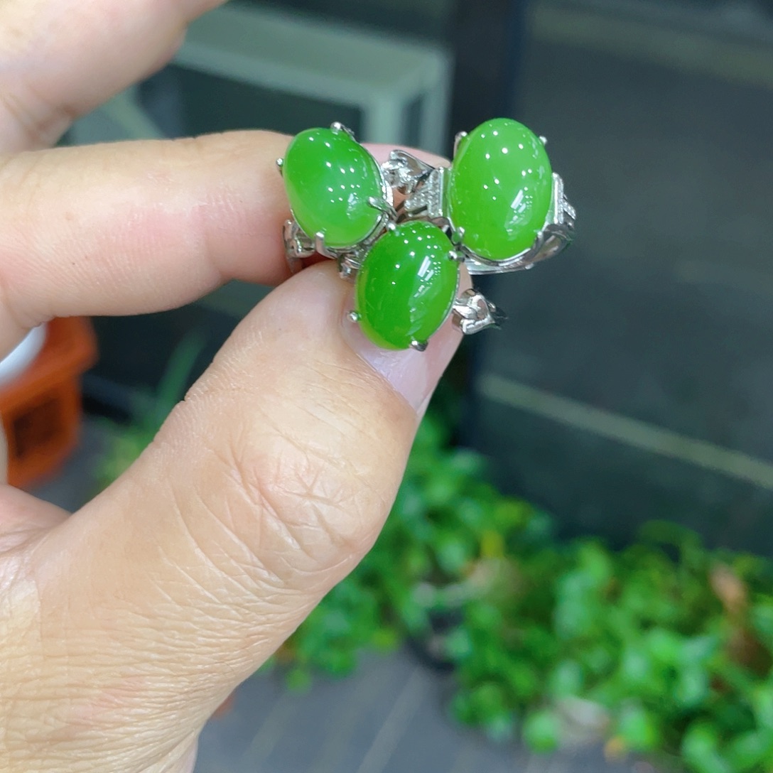 和田玉（碧玉）戒指银S925镶嵌多样发发一件