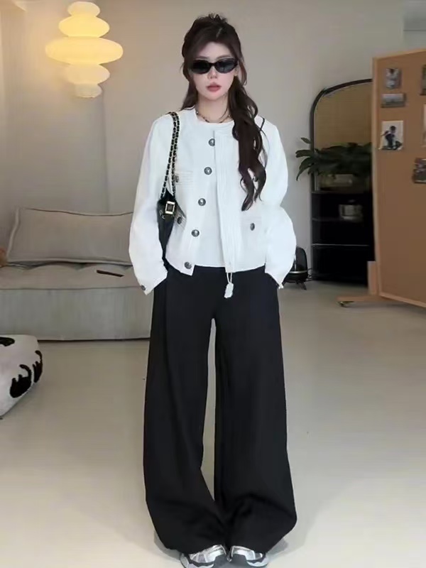 大码简约纯色西装休闲裤女秋季宽松显瘦垂感阔腿裤长裤D2602