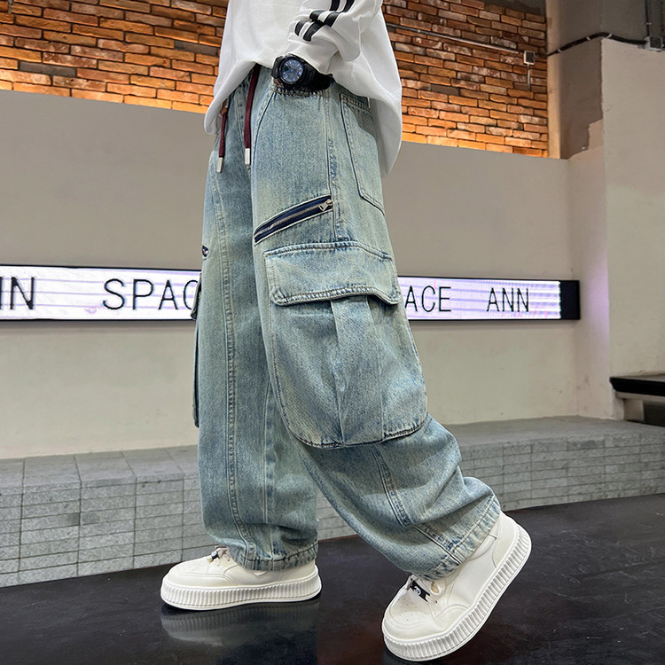 儿童装男童春装裤子2025新款中大童春秋款男孩春季直筒工装牛仔裤