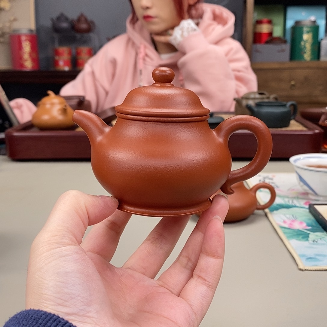 玉***复茶壶紫砂生砂朱泥潘壶半手140cc