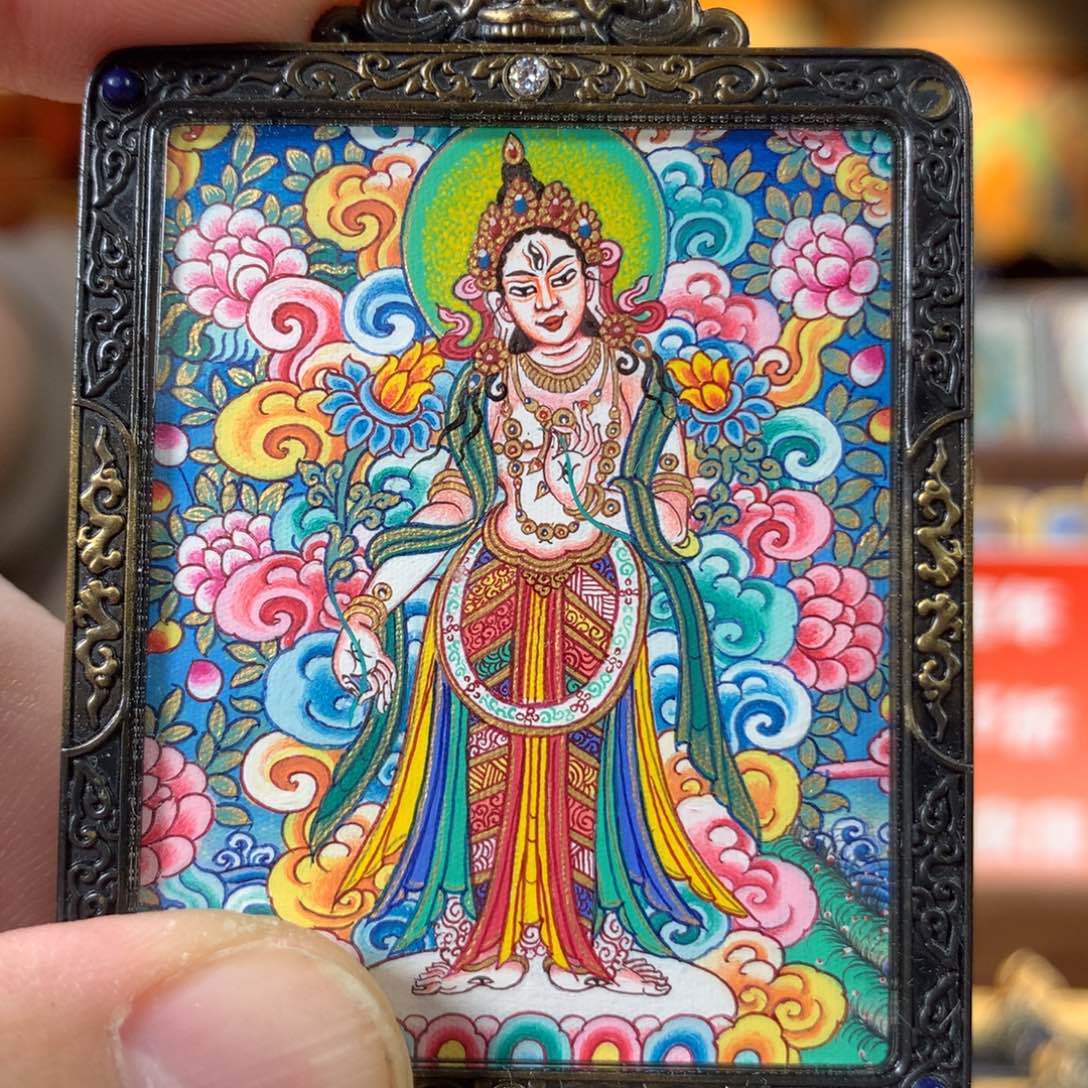 吊坠热贡纯手绘唐卡白度母作品