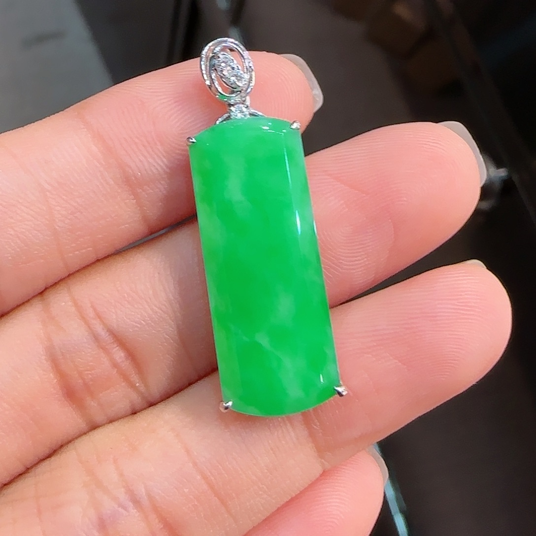 翡翠吊坠(不含链)18K金镶嵌你**人无事牌