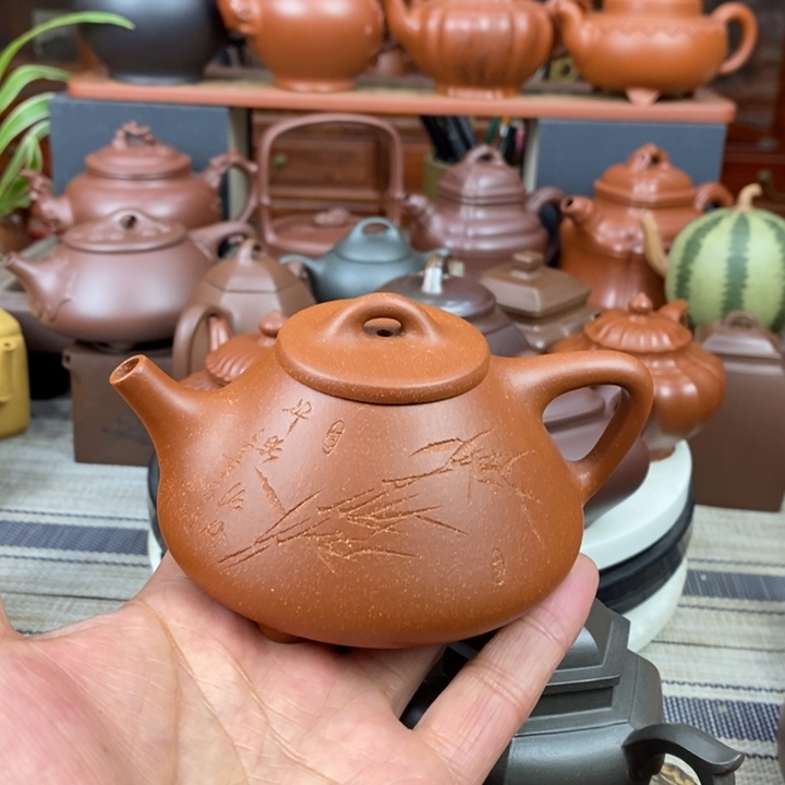 紫砂茶壶子冶石瓢220cc原矿红降坡泥特价