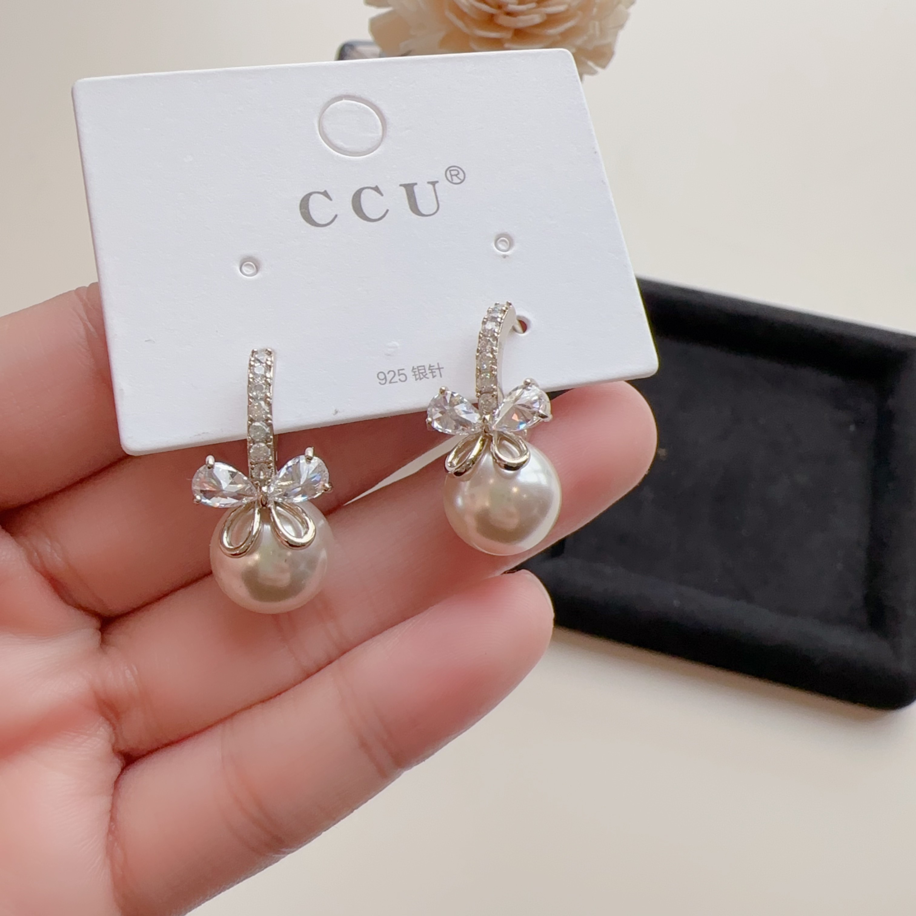 合金仿珍珠耳饰 时尚闪闪钻蝴蝶结大珠珠耳环ED182 