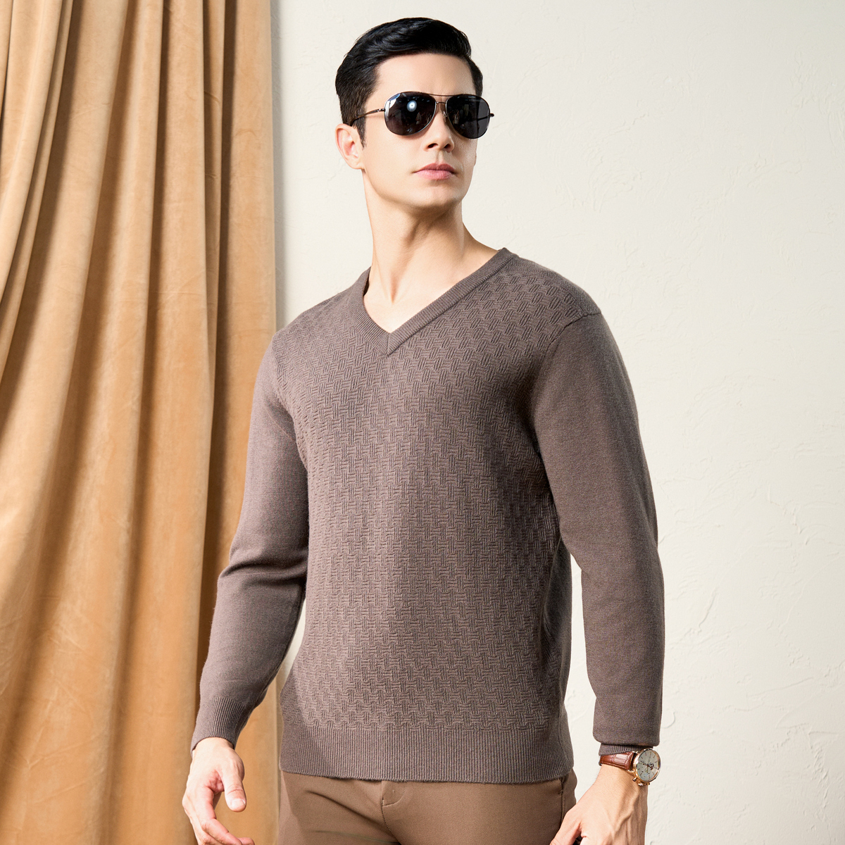 【男士精品】春竹25秋冬V领设计款加厚保暖100%羊毛衫高端大气毛衣