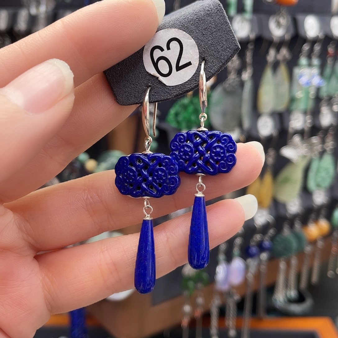 青金石耳饰银S925镶嵌养*堂219ghjjhhj