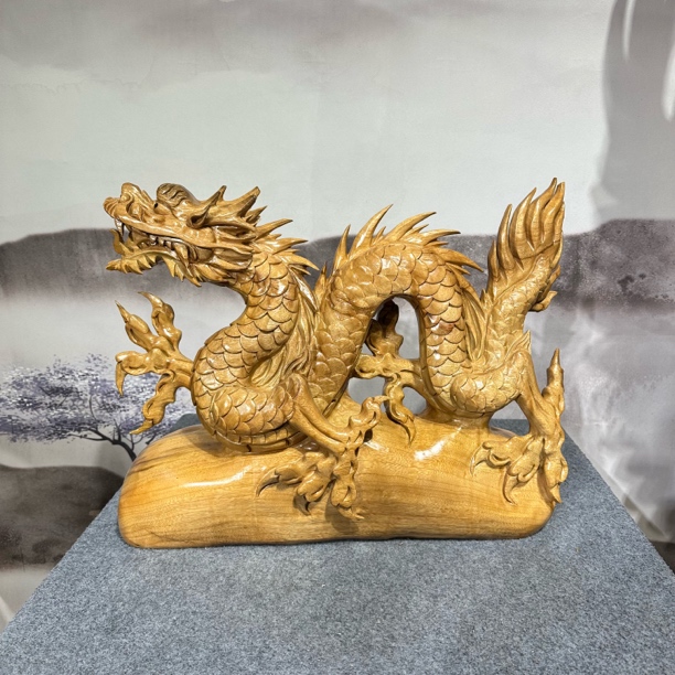香樟木龙根雕摆件