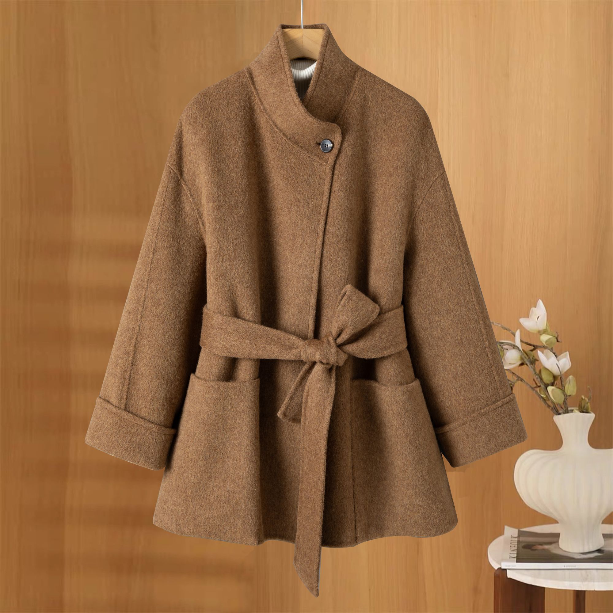 立领秋冬双面羊绒大衣洋气呢子时尚韩版
