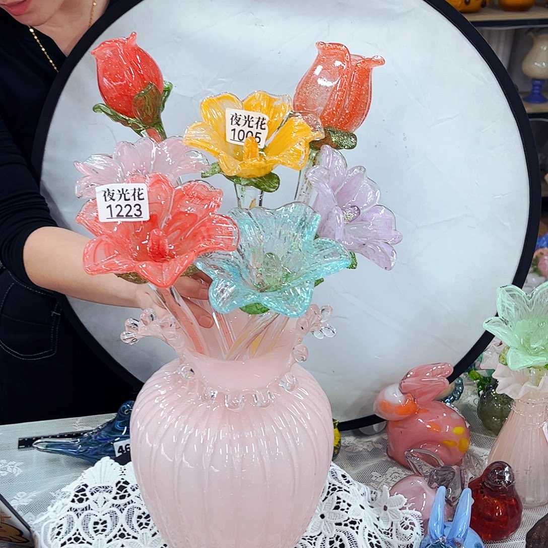 全套夜光 7花1瓶 家悦琉璃工艺品
