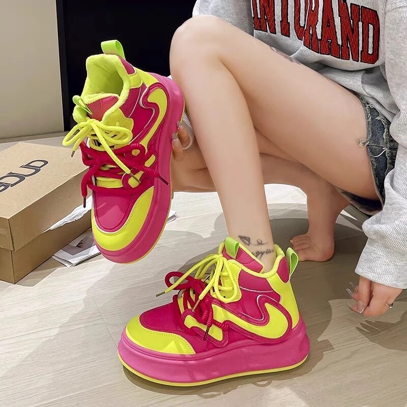 《霓虹甜心厚底潮鞋》网红休闲时尚运动潮流韩版百搭透气高帮拼色