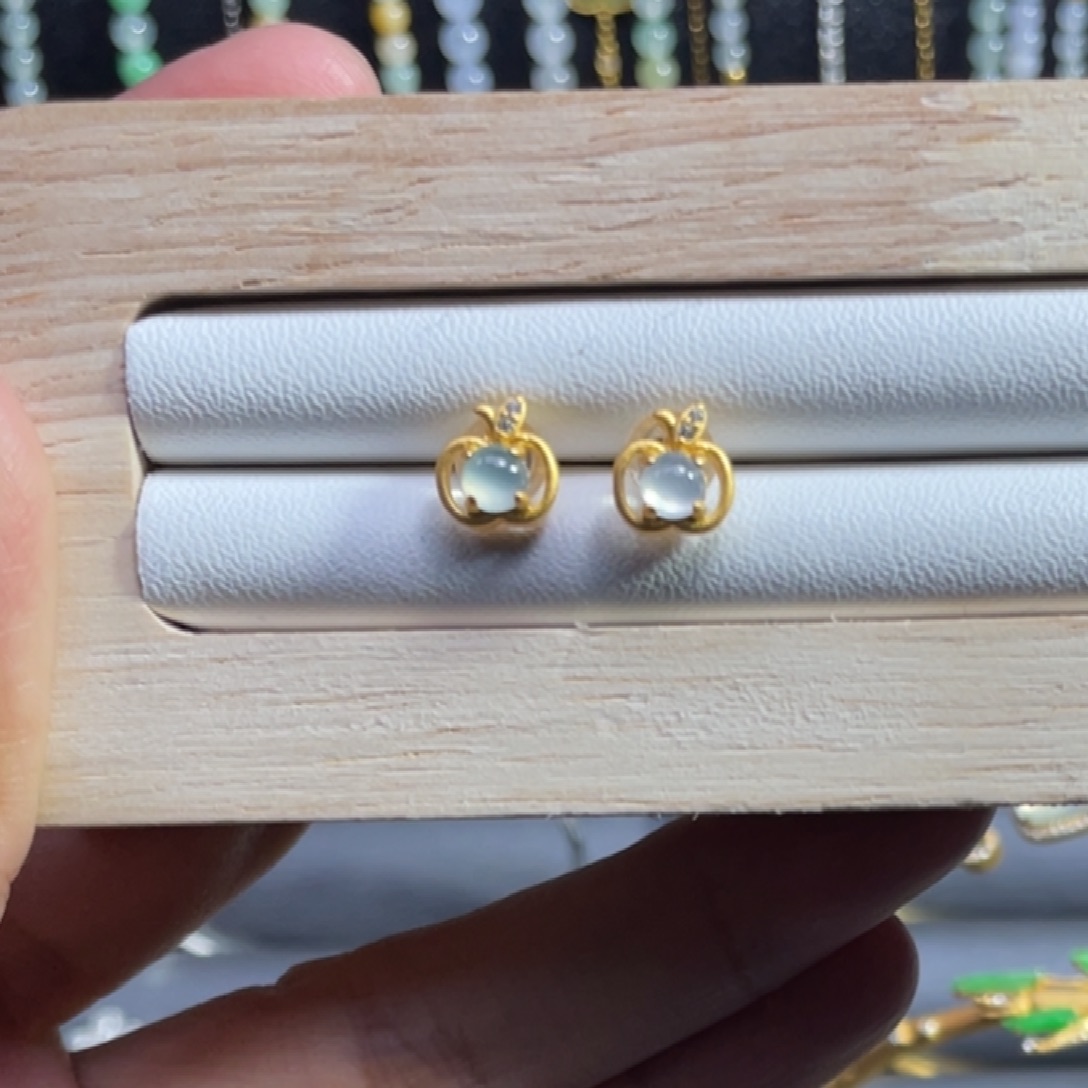翡翠银S925镀金镶嵌耳饰