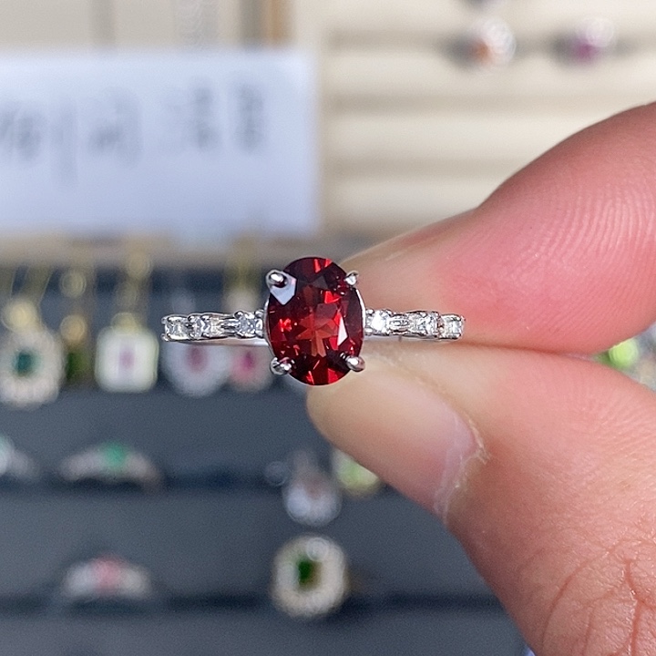 石榴石戒指银S925镶嵌