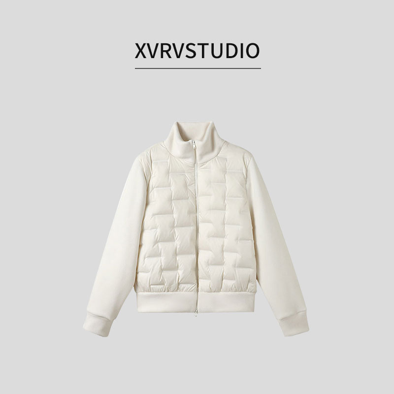 XVRV秋季2025新品摇粒绒拉链女纯色保暖羽绒服鸭绒百搭上衣外套