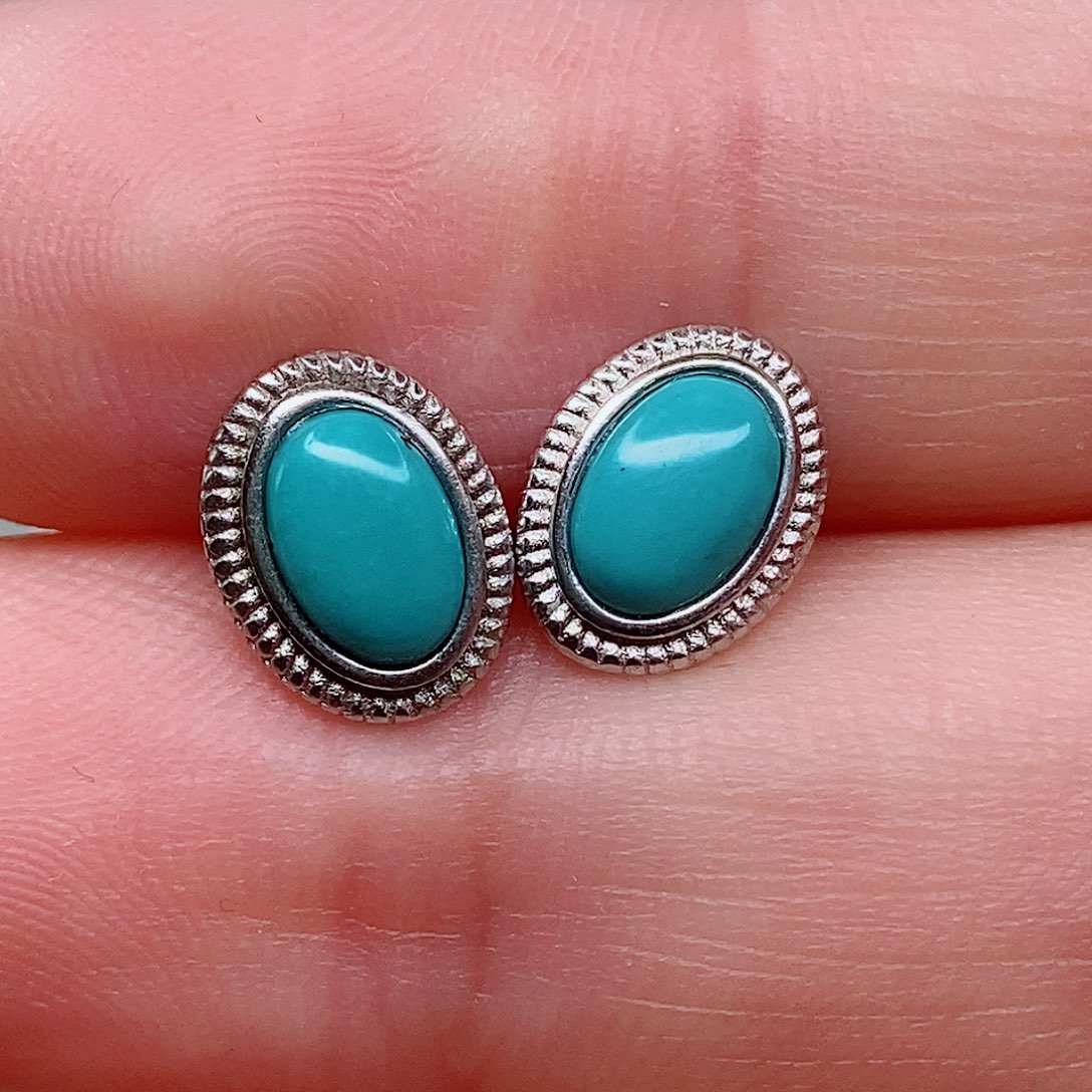 绿松石耳饰银S925镶嵌