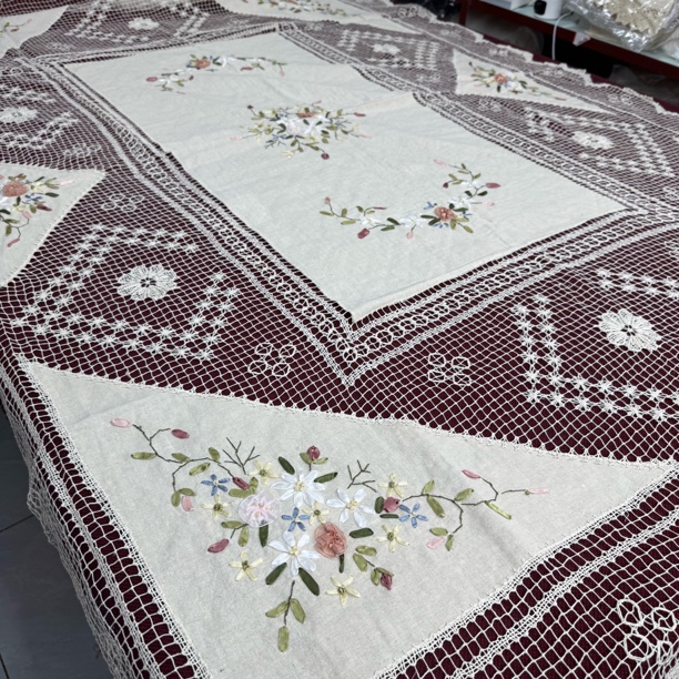 H26号手工网扣丝带绣桌布1.35✖️1.8尺寸