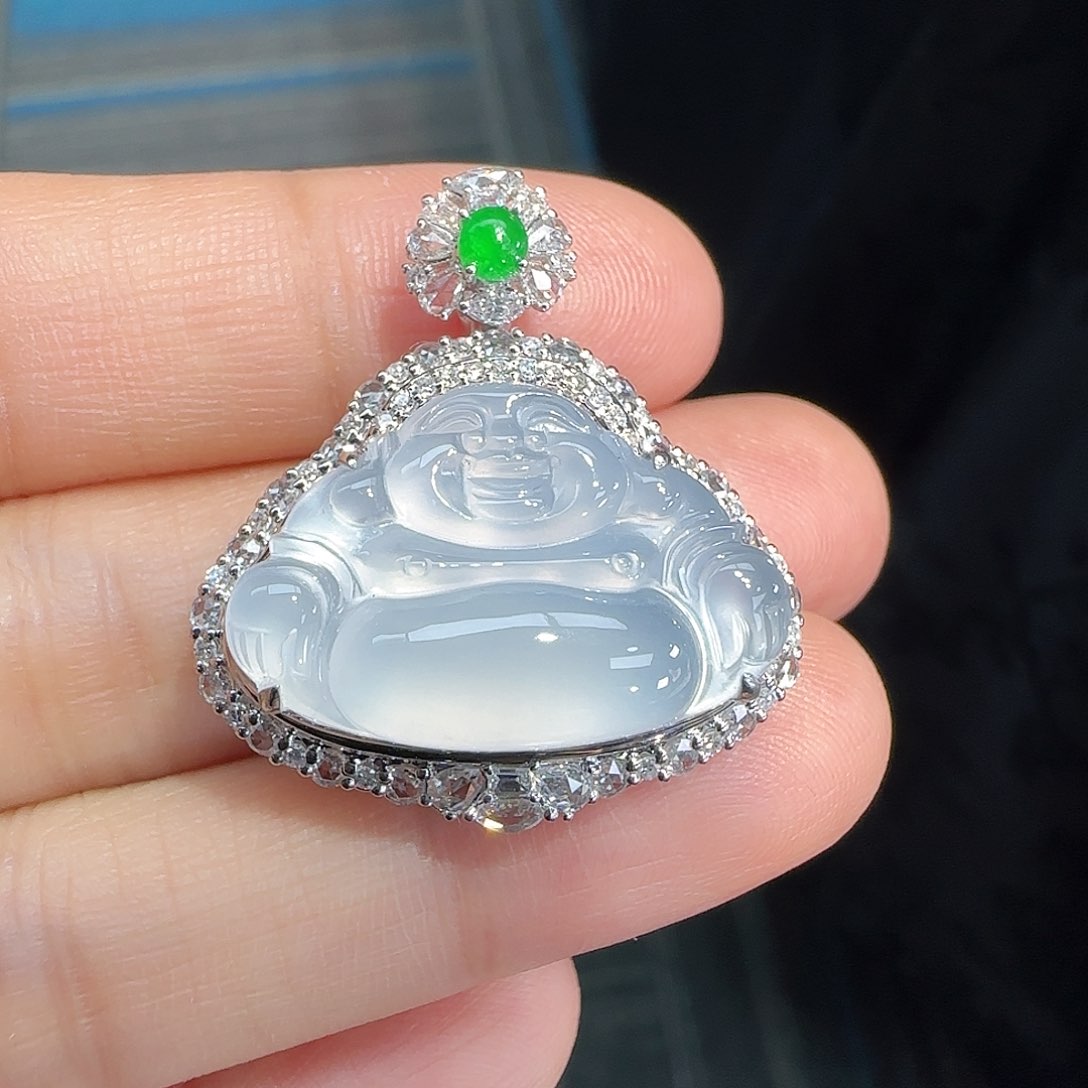 翡翠吊坠(不含链)18K金镶嵌