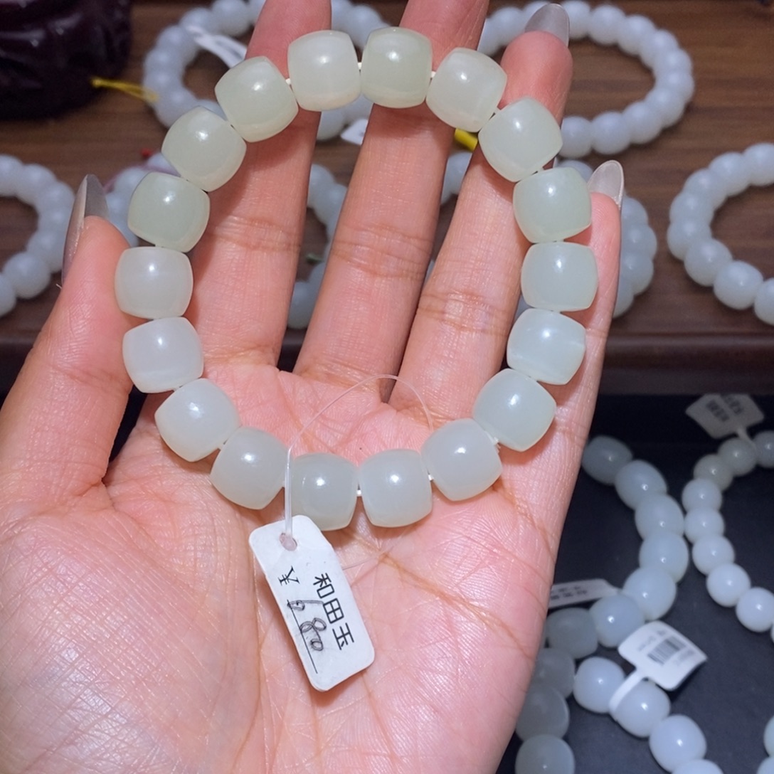 和田玉未镶嵌手链卡12直切