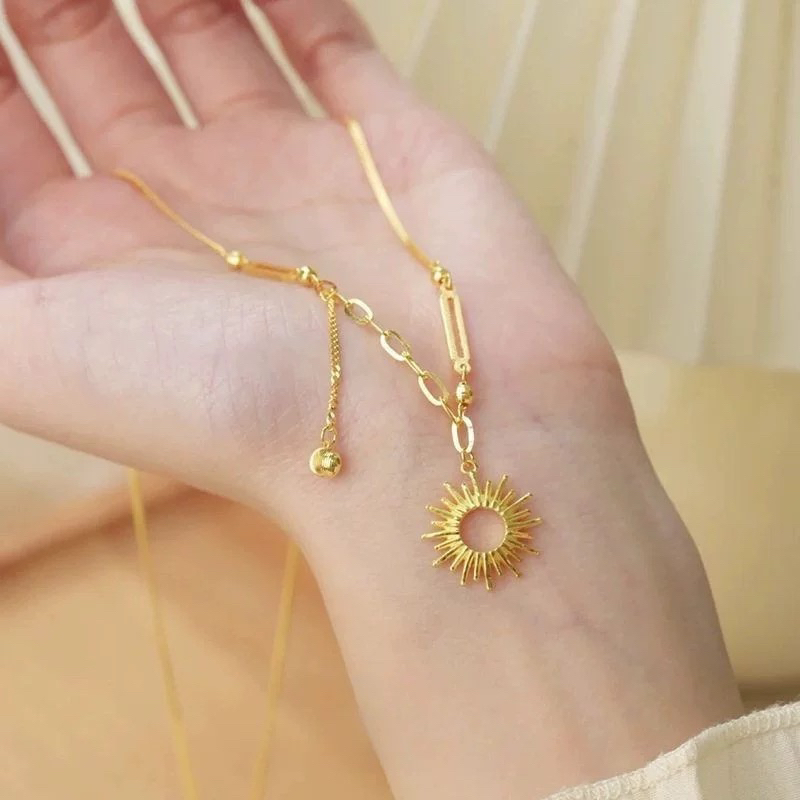 吊坠足银 高级感太阳花猫眼有求必应流苏项链1142