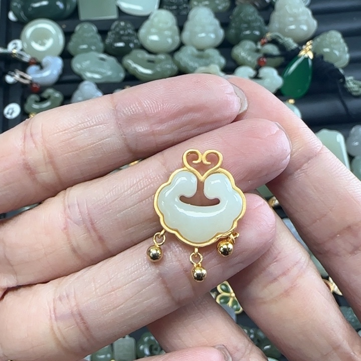 和田玉银S925镶嵌吊坠(不含链)