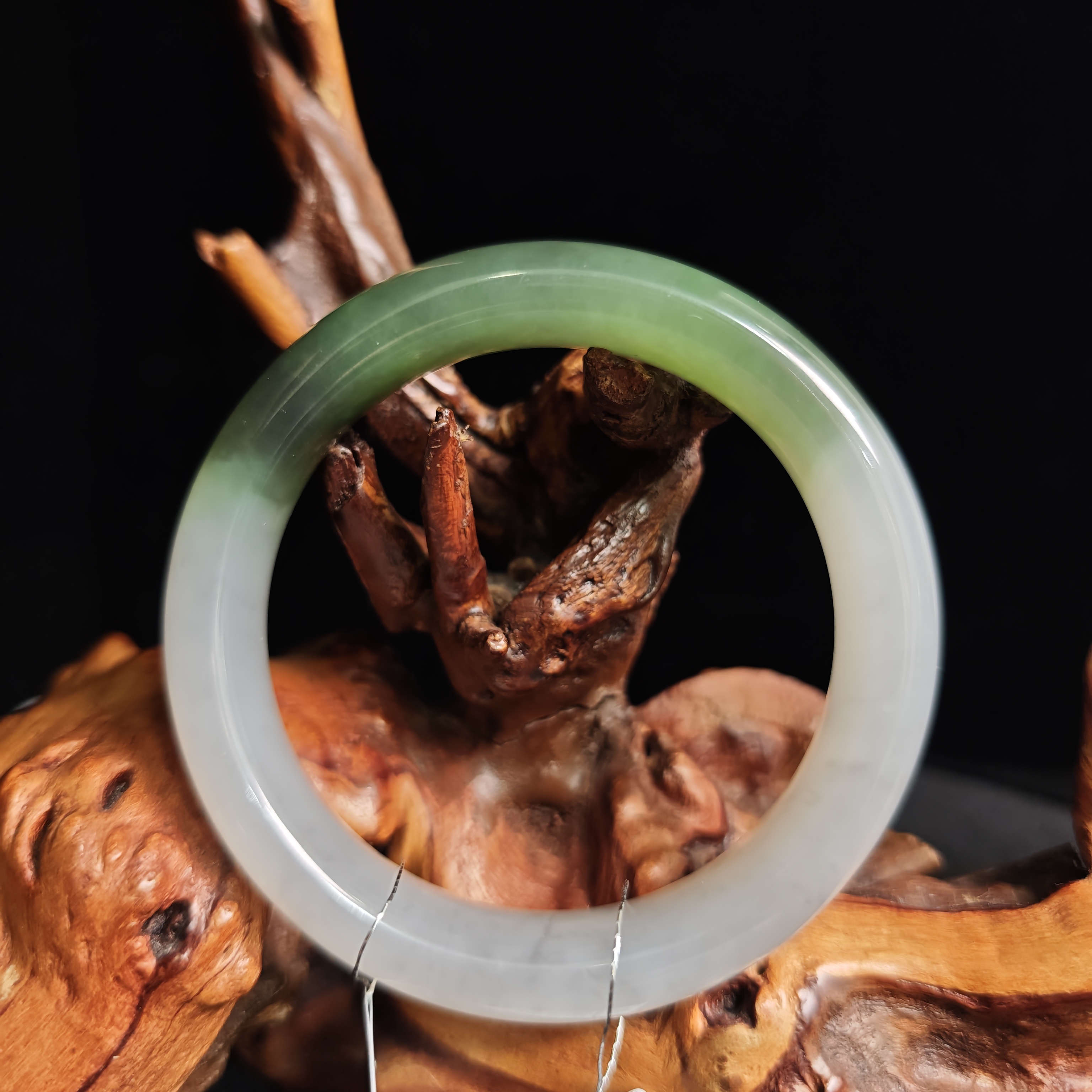 【國玉晓芸】6577和田玉烟紫翠青宽条温润手镯57圈