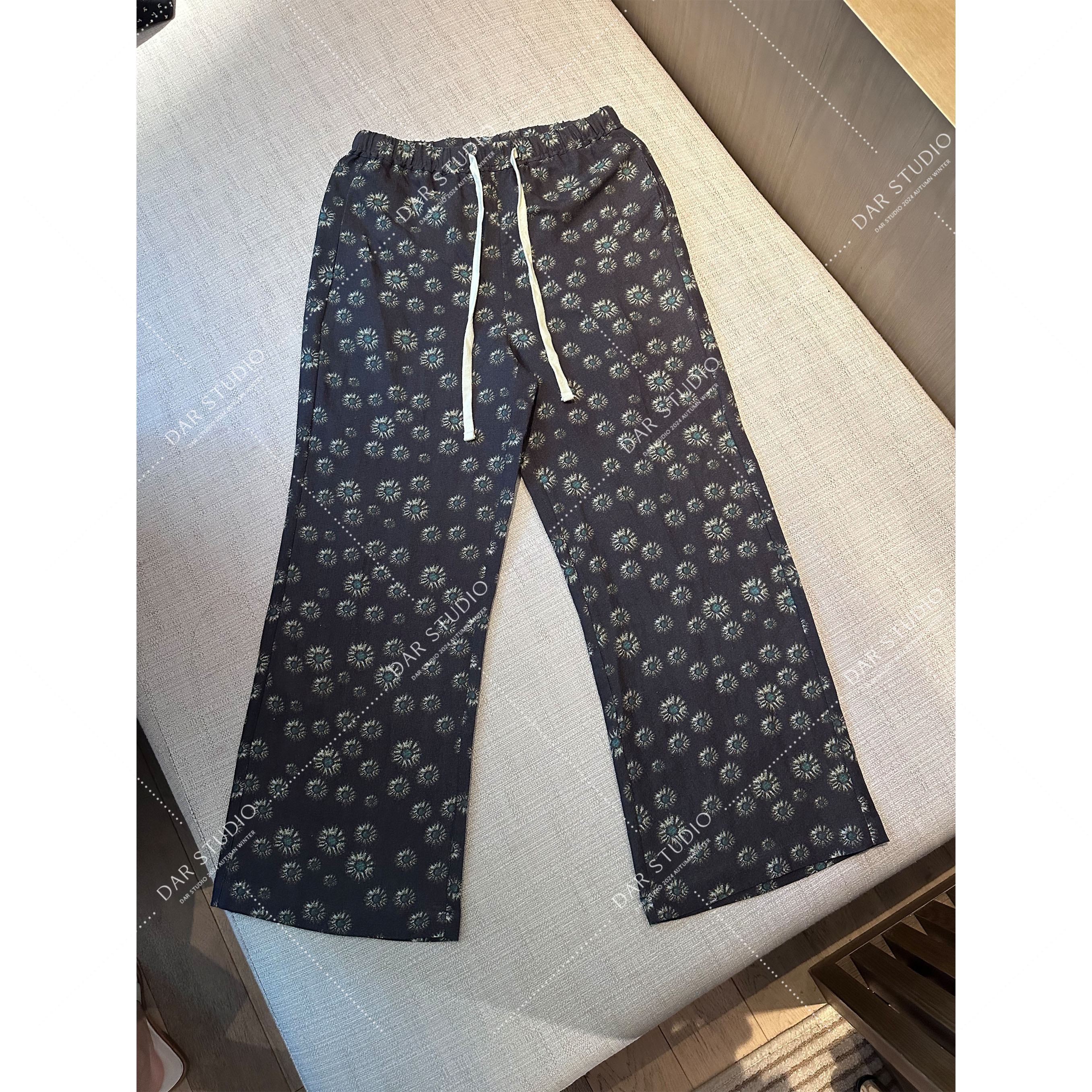 DAR STUDIO 深圳货【仲夏花野】亚麻混纺夏季小雏菊九分休闲裤88469