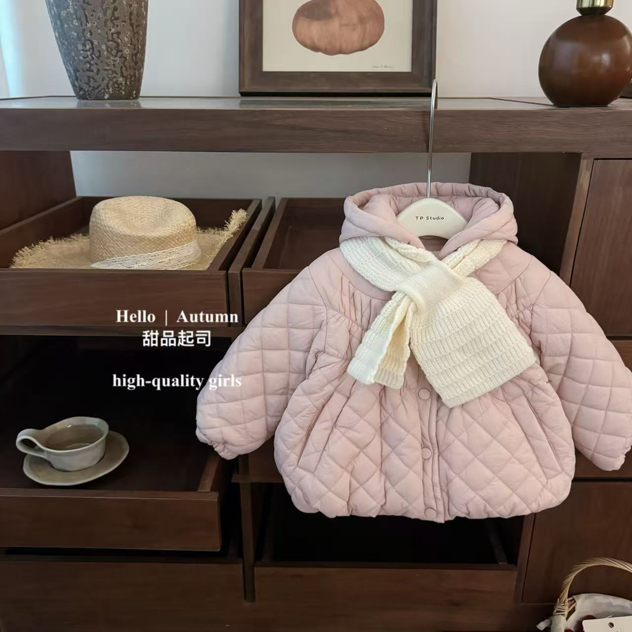 【甜品起司】奶里奶气！女童菱格娃娃衫棉服加棉保暖公主冬季棉衣