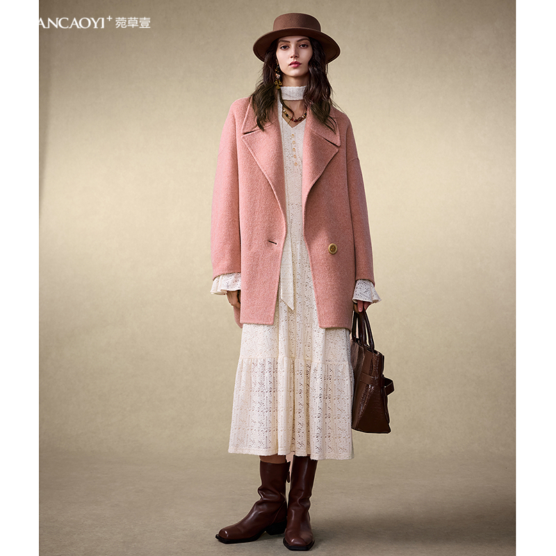 【商场同款】菀壹2025冬气质西装领羊毛双面呢大衣女L35003551