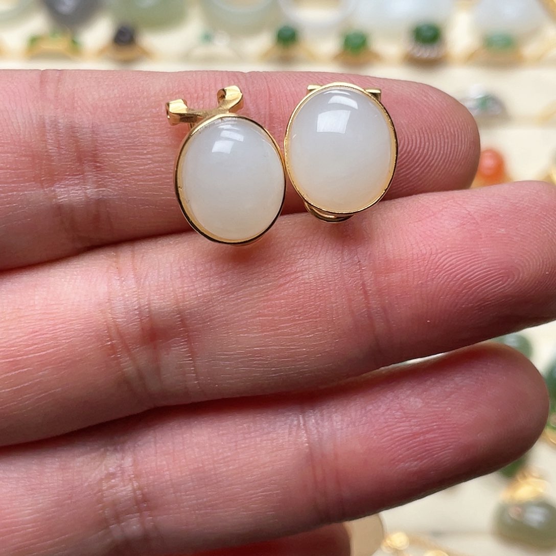 和田玉耳扣银S925镶嵌