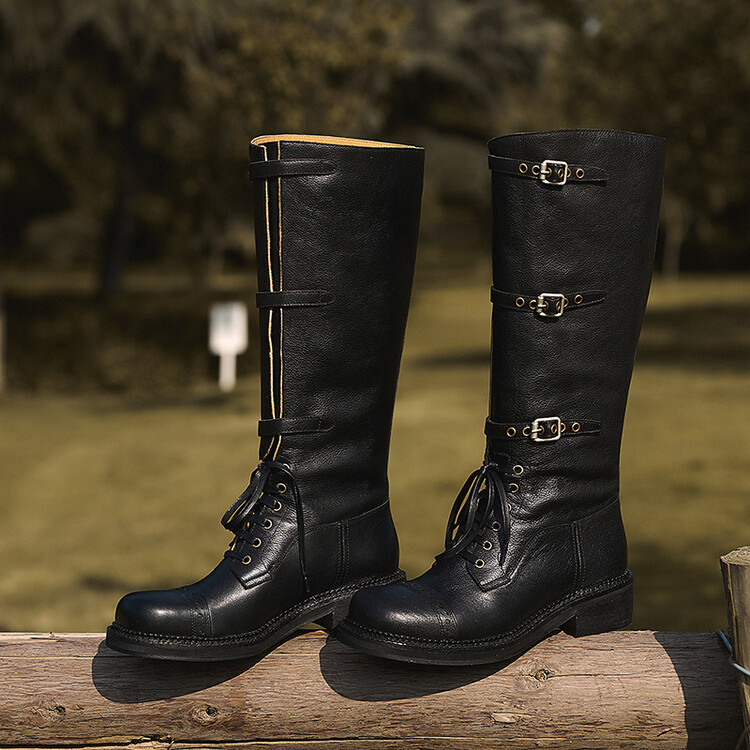 【跟高4CM】2025秋冬新款圆头粗跟高筒靴时尚纯色百搭加绒女士长靴