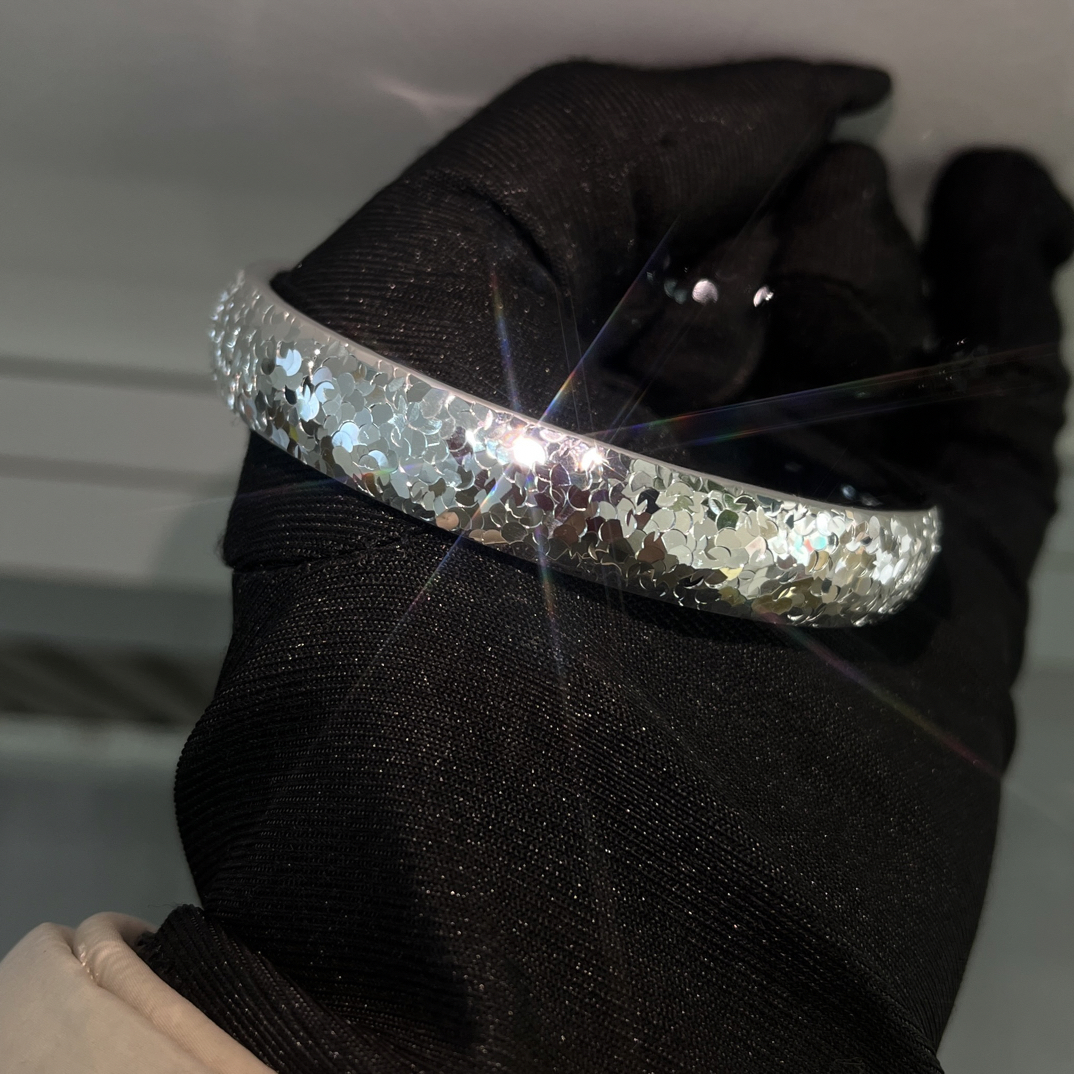 足银手镯 时尚气质轻奢足银手镯银色闭口56圈口厚壁中空碎冰冰