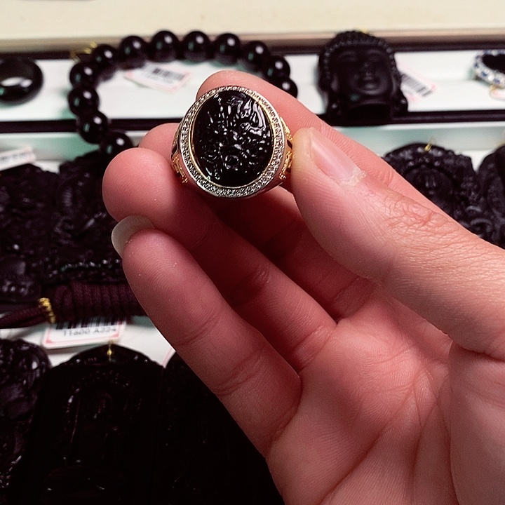 翡翠未镶嵌颈饰天然缅料A货 钢琴黑龙头戒指