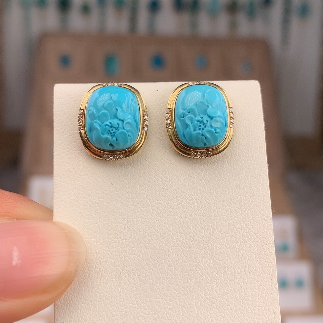 绿松石18K金镶嵌耳饰