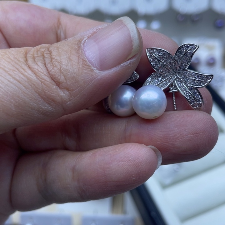 千***禧淡水珍珠耳饰银S925镶嵌