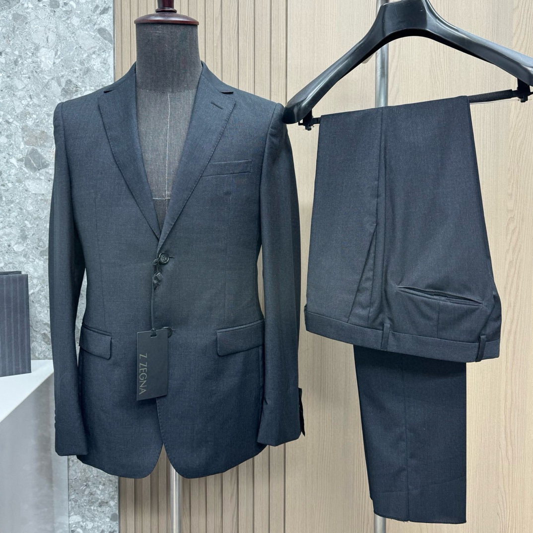 未使用 ZEGNA 134720 男款杰尼亚灰色羊毛西服套装