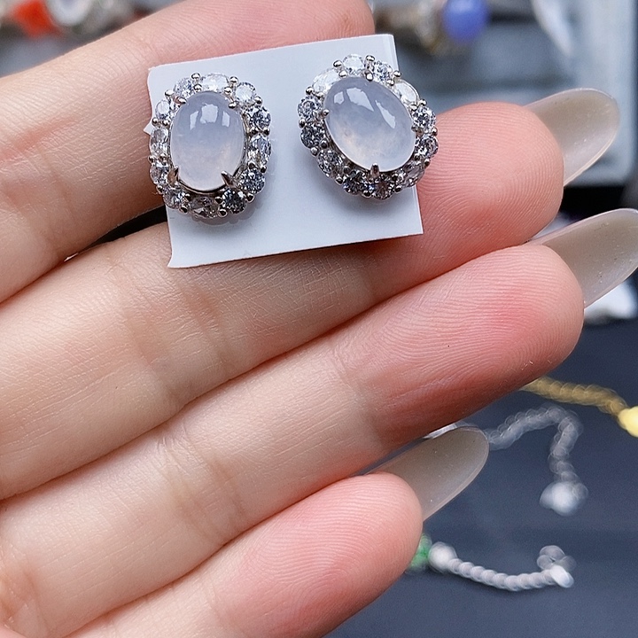 翡翠银S925镶嵌耳饰