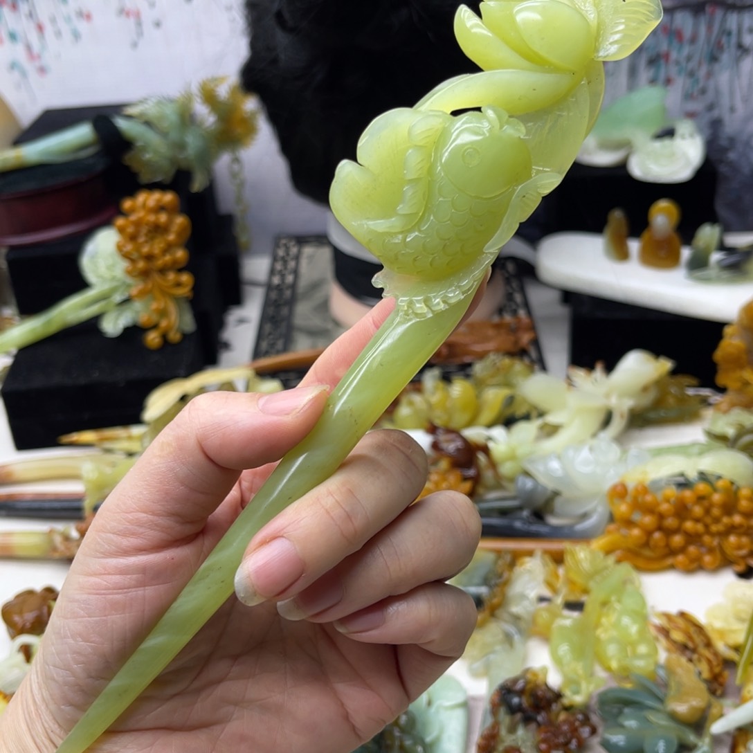 【闪购商品】蛇纹石玉发饰合金