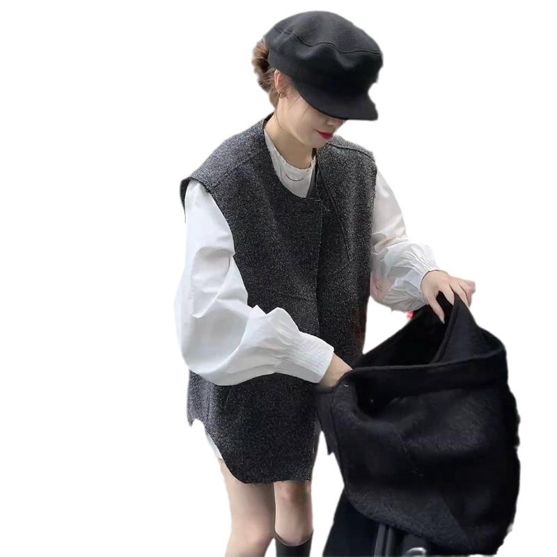  套装马甲+衬衣韩系小香风时尚春季女马甲重工毛边随意百搭