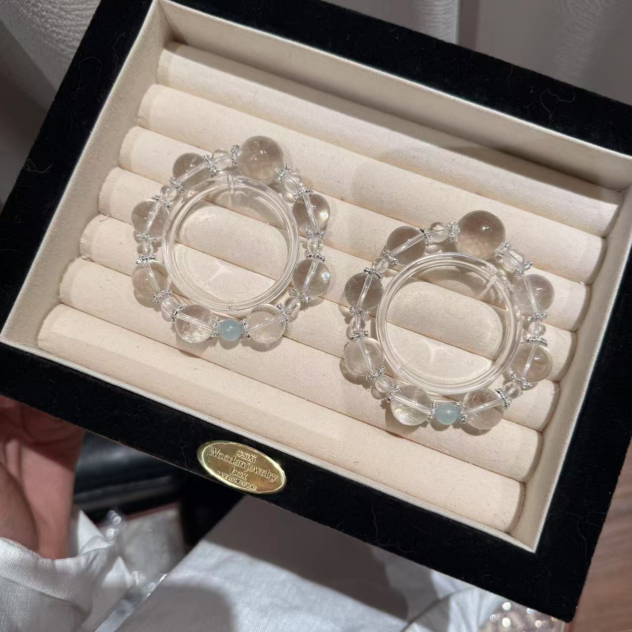 「拾光」牛鼻孔白水晶海蓝宝手串手链 多样性发其一 ZY56