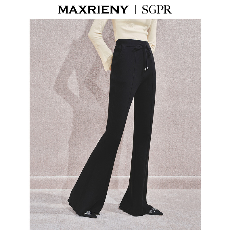 MAXRIENY[东方新摩登]精致日常风针织喇叭休闲长裤女修身显瘦裤子