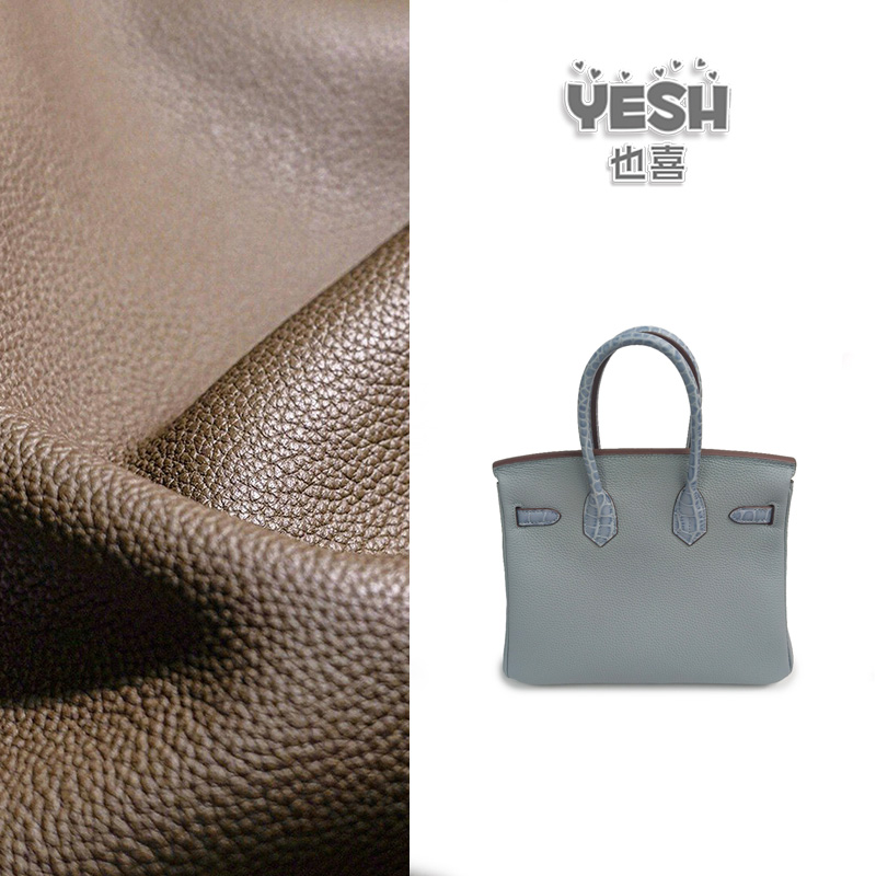 也喜YESH【BK-半鳄鱼纹拼亚麻蓝】女款手提百搭单肩