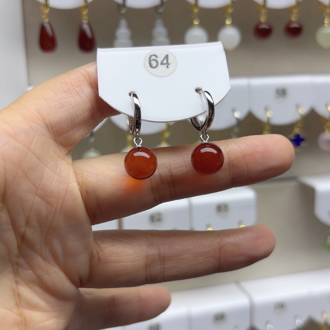 血珀银S925镶嵌耳饰