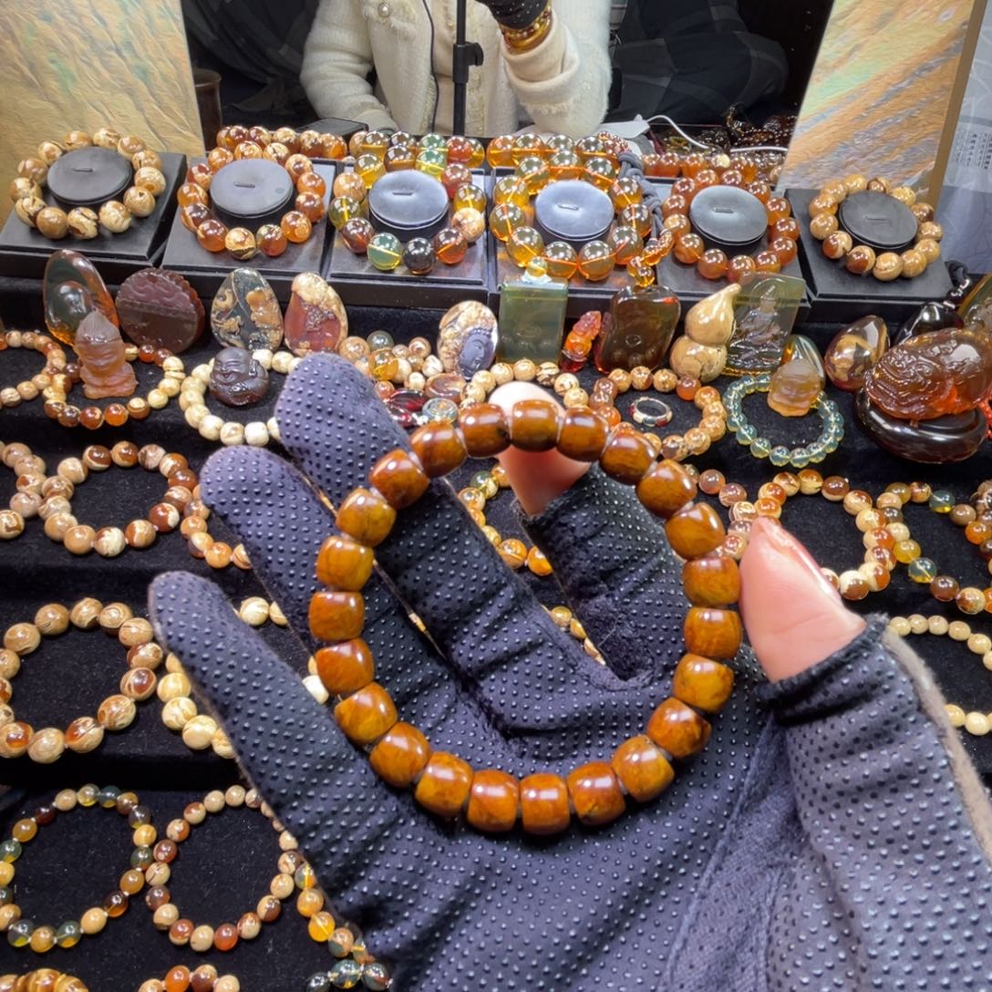 琥珀未镶嵌手串血根手串