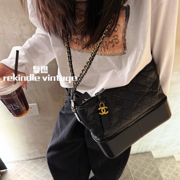 95新 Chanel/香奈儿 复燃精选/黑金流浪斜挎包24开