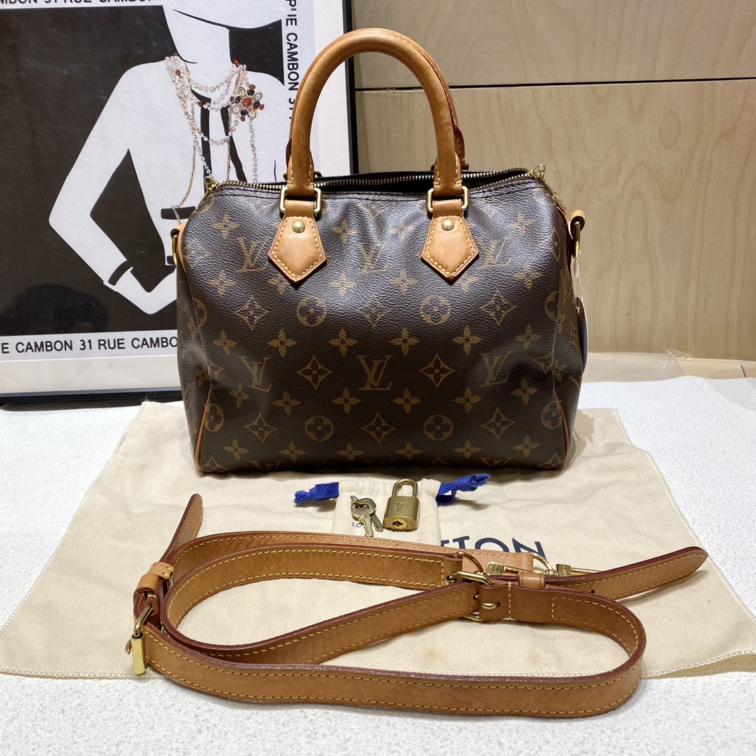 95新 LouisVuitton/路易威登 speedy25枕头包老花肩带款fh01589